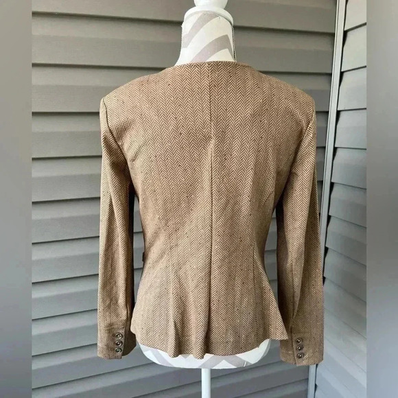 CAbi Brown Tweed Herringbone Penny Blazer Jacket Pockets Sz M - Picture 3 of 11